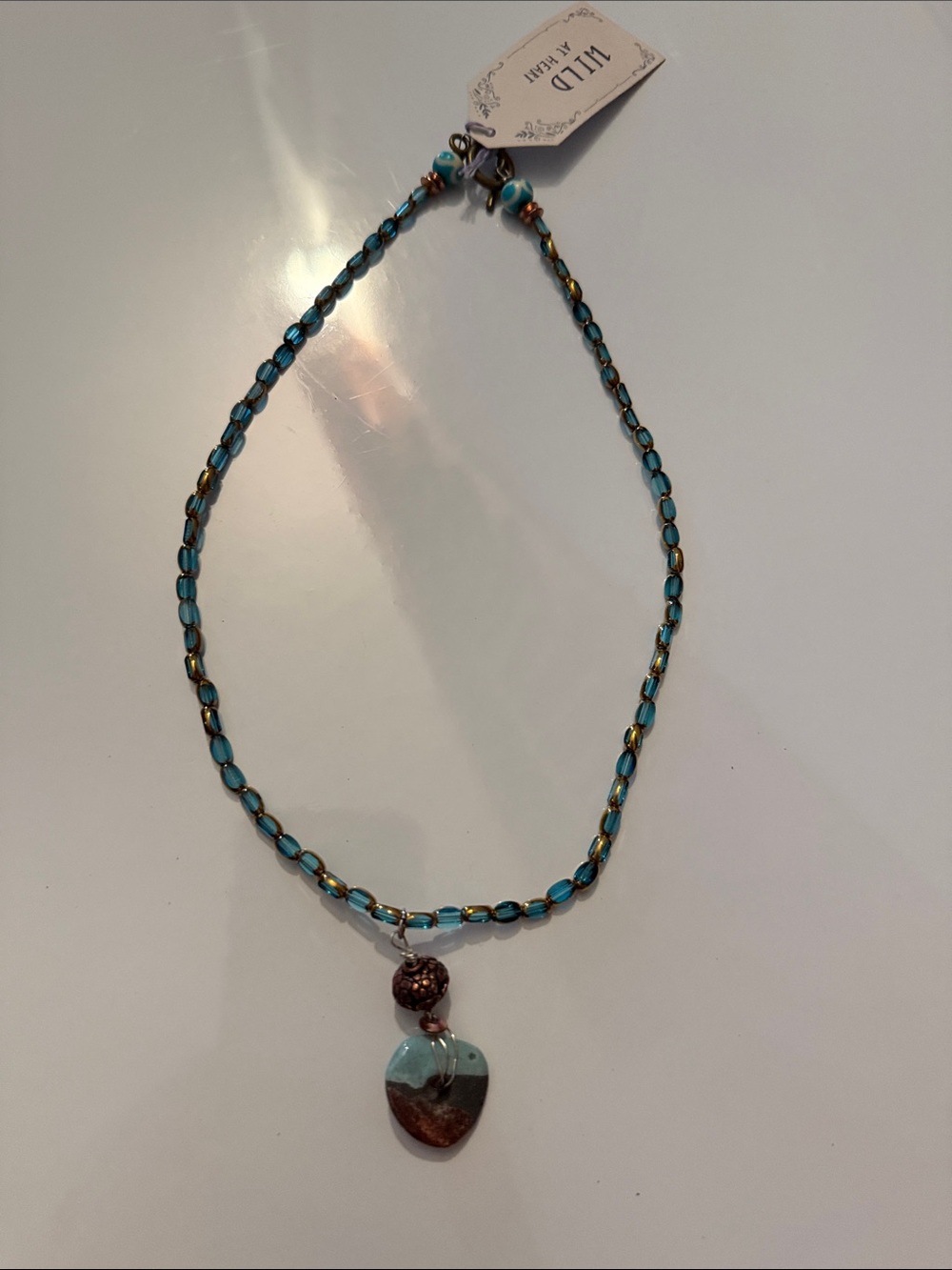 Boho Turquoise & Brown Beaded Necklace wire wrapped stone pendant Wild at Heart